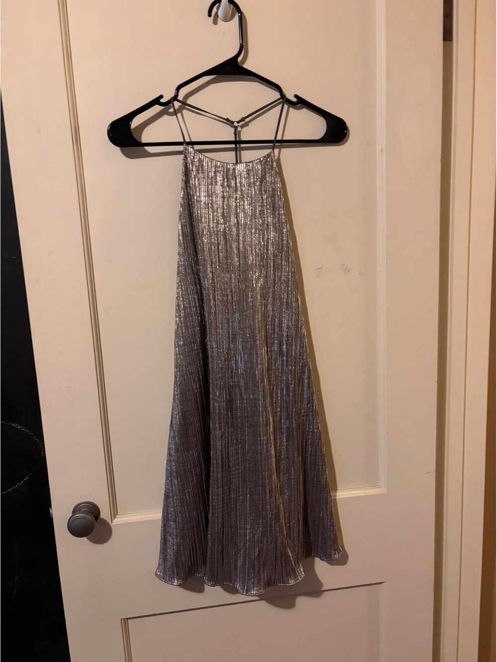 Gold metallic pleated halter dress Small